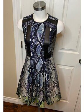 Diane Von Furstenberg Multicolor Snakeskin,Leather Panel Ida Mini Dress, Size  2